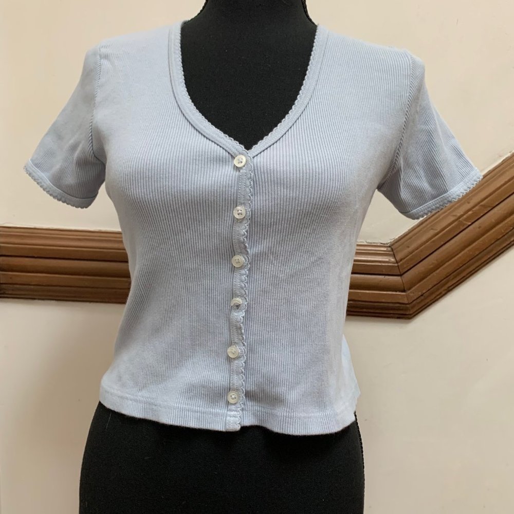 Brandy Melville Light Blue Button Up Short Sleeve Tee